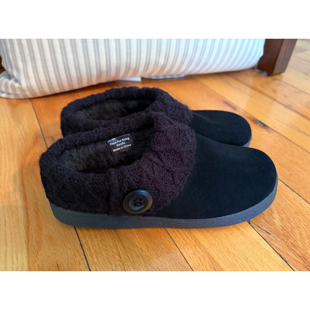 Clarks Women's Angelina Knitted Collar Suede Clog Slippers Black Size 7